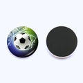 Round crystal glass fridge magnet with blue football graphic and magnetic back - Blue Green Lightning Soccer Style (JY007863-10)
