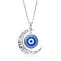 Silberne Halskette mit hohlem Mondsichel-Anhänger und blauem Auge der Medusa - Konzentrisches Blaues Auge (JY007911-5)