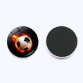 25mm glass soccer fridge magnet featuring a burning football design with magnetic back - Deep Black Background Flame Soccer Style (JY007863-18)