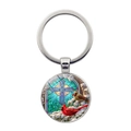 Silver red cardinal keychain with winter snow scene and blue cross glass pendant - Blue Cross Stained Glass Bird Style (JY007872-3)