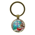 Vintage bronzen sleutelhanger met kardinaalvogel en glazen hanger met kruis - Religieus Kruis en Vogels Stijl (JY007873-3)
