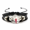 Bracelet tressé en cuir avec cabochon en verre oiseau cardinal et perles argentées - Cardinal Réaliste Sur Branche Enneigée (JY007874-4)