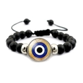 Elastisches Evil Eye Armband mit matten schwarzen Perlen und verstellbarem Kordelzug - Goldfarbene Textur Basis Böser Blick Stil (JY007914-3)