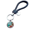 Cardinal bird cross keychain with black braided leather strap and time gem alloy pendant - Cardinal with Cross (JY007883-3)