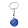 Portachiavi occhio blu in vetro con anello metallo argento e ciondolo in cristallo - Malocchio con Motivo Radiale Sottile (JY007903-4)