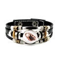Multilayer leather baseball bracelet with glass charm and vintage metal beads - Baseball Glove Style (JY007983-3)
