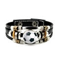 Multilayer leather soccer bracelet with silver metal beads and wood accents - Soccer Style (JY007983-4)