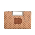 Retro hellbraune Monogramm Schultertasche mit Metallgriff und Kettenriemen Detail - Braun