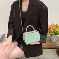 Mint green box-shaped chain bag with FASHION & BAG print and gold metal trim - Green
