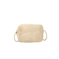 Mini handmade woven straw crossbody bag in cream white with gold zipper closure - Off White