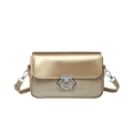Borsa a tracolla color champagne con patta metallica e trama di paillettes lucide - Oro