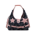 Schultertasche aus Jeans mit pinken Sternen und Fransen, modische Handtasche - Dunkelblau Sternendruck Stil / Dunkelblau