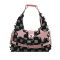 Y2K-Handtasche im Karomuster mit rosa Sternen und Fransen für trendbewusste Damen - Schwarz-Weißes Schachbrett-Textur-Stil / Schwarz