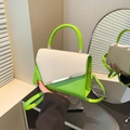 Fashion contrast color crossbody handbag for women with cream texture and lime green leather - Green