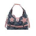 Denim-Tragetasche mit rosa Stern-Patchwork und ausgefransten Kanten im Y2K-Stil für Damen - Blau Sternenprint Stil / Blau