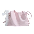 Sac nuage plissé rose avec nœud en dentelle blanche et breloque perle tendance 2025 - Avec Pendentif / Rose