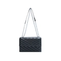 Sac à bandoulière matelassé noir avec chaîne argentée et motif à chevrons chic - Noir