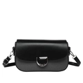 Chic black leather and grey fabric crossbody bag with silver D-buckle closure - Black