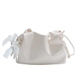 Sac à bandoulière plissé blanc crème avec nœud en dentelle et pendentif perle - Avec Pendentif / Blanc