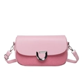 Pink leather and red twill flap crossbody bag with a silver D-ring buckle - Pink