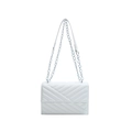 Sac bandoulière blanc minimaliste en similicuir matelassé avec chaîne argentée - Blanc