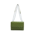 Sac bandoulière vert herbe matelassé en chevrons avec chaîne argentée femme - Vert