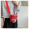 Creative instant noodle cup crossbody bag in bright red with fashion noodle print - Braised Beef Noodles / Red