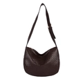 Dark brown woven texture hobo shoulder bag with adjustable strap and gold hardware - Brown