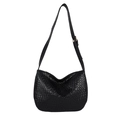 Classic black woven texture semi-moon hobo bag with adjustable shoulder strap - Black