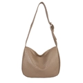 French style woven croissant bag in brown crocodile pattern PU leather with strap - Khaki