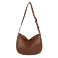 Brown woven hobo shoulder bag with adjustable strap and refined texture for women - Brown