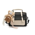 Black and cream contrast crossbody bag with chic brown teddy bear plush pendant detail - Black and White With Pendant