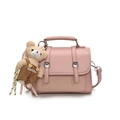 Pink crossbody messenger bag with crossbody strap and cute plush bear charm decoration - Pink With Pendant