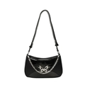 Sac hobo noir brillant Y2K avec boucle papillon argentée et chaîne décorative - Noir