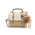 Minimalist beige and khaki two-tone crossbody bag with woven texture and a bear charm - Khaki And White With Charm