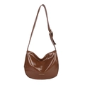 Minimalist dark brown half-moon hobo bag in glossy faux leather with gold lettering - Brown
