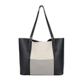 Contrast color large tote bag in black and beige PU leather for office and daily use - Gray