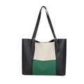 Fashionable large tote bag in black, cream, and green color-block faux leather - Green