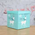Scatola regalo di Natale quadrata verde menta con renna e scritta Merry Christmas - 30CM (Stile D) / Blu
