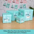 Set di 4 scatole regalo di Natale blu Tiffany con renne e stampa Merry Christmas - 15-20-25-30CM Set da 4 / Blu Set