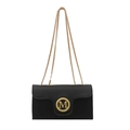 Bolso bandolera negro clásico con cadena dorada y hebilla metálica M sobre fondo blanco - Negro