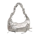 Bolso de hombro plateado metalizado plisado con lazos y correa fruncida estilo Y2K - Plateado