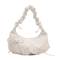 Bolso hobo crema elegante con lazos decorativos y correa fruncida estilo tendencia - Blanco
