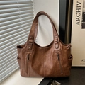 Borsa tote marrone in pelle PU a grande capacità con cerniere verticali e stile retrò - Marrone