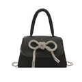 Mini bolso negro con lazo de diamantes de imitación plateados y cadena elegante - Negro