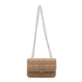 Borsa a tracolla trapuntata beige con catena d'argento e chiusura a scatto in metallo - Cachi