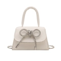 Mini bolso blanco de mujer con lazo de diamantes de imitación y correa de cadena de plata - Blanco