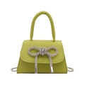 Petit sac à main vert citron chic avec nœud en strass et bandoulière chaîne - Vert