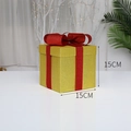 Caja de regalo cuadrada de 15cm dorada con purpurina y lazo rojo decorativo - Pequeño / Dorado