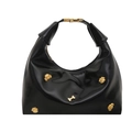 Black hobo bag with glossy finish and cute gold pet charms including puppy and bone icons - Black without Pendant